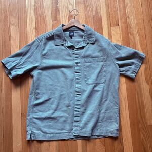 Y2K Gap Men's Large Knit Heavy Cotton Button Up Shirt Green Blank Minimal Retro